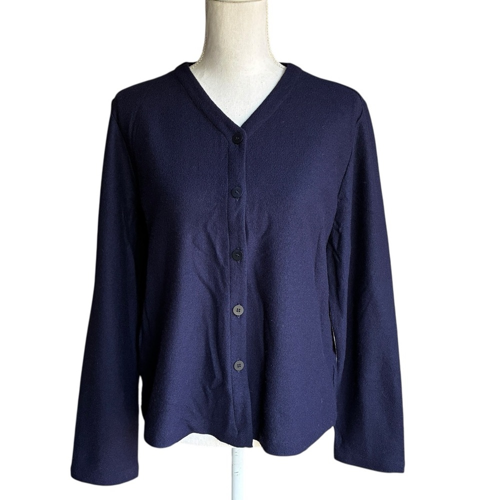 Eileen Fisher Cardigan Wool Lightweight Sweater Blue Medium